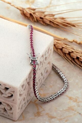 Su Yolu 2 Mm Yakut Taşlı Rodyumlu Gümüş Bileklik 4643