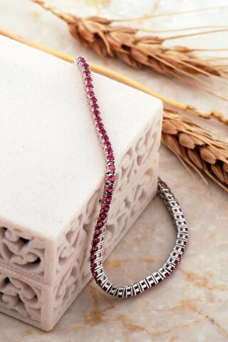 Su Yolu 2 Mm Yakut Taşlı Rodyumlu Gümüş Bileklik 4643