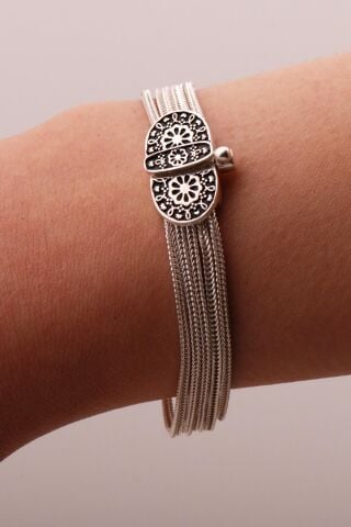 Anadolu Motifli Hasır Elişi Tasarım Gümüş Bileklik 4314