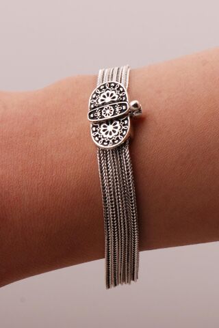 Anadolu Motifli Hasır Elişi Oksitli Tasarım Gümüş Bileklik 4315