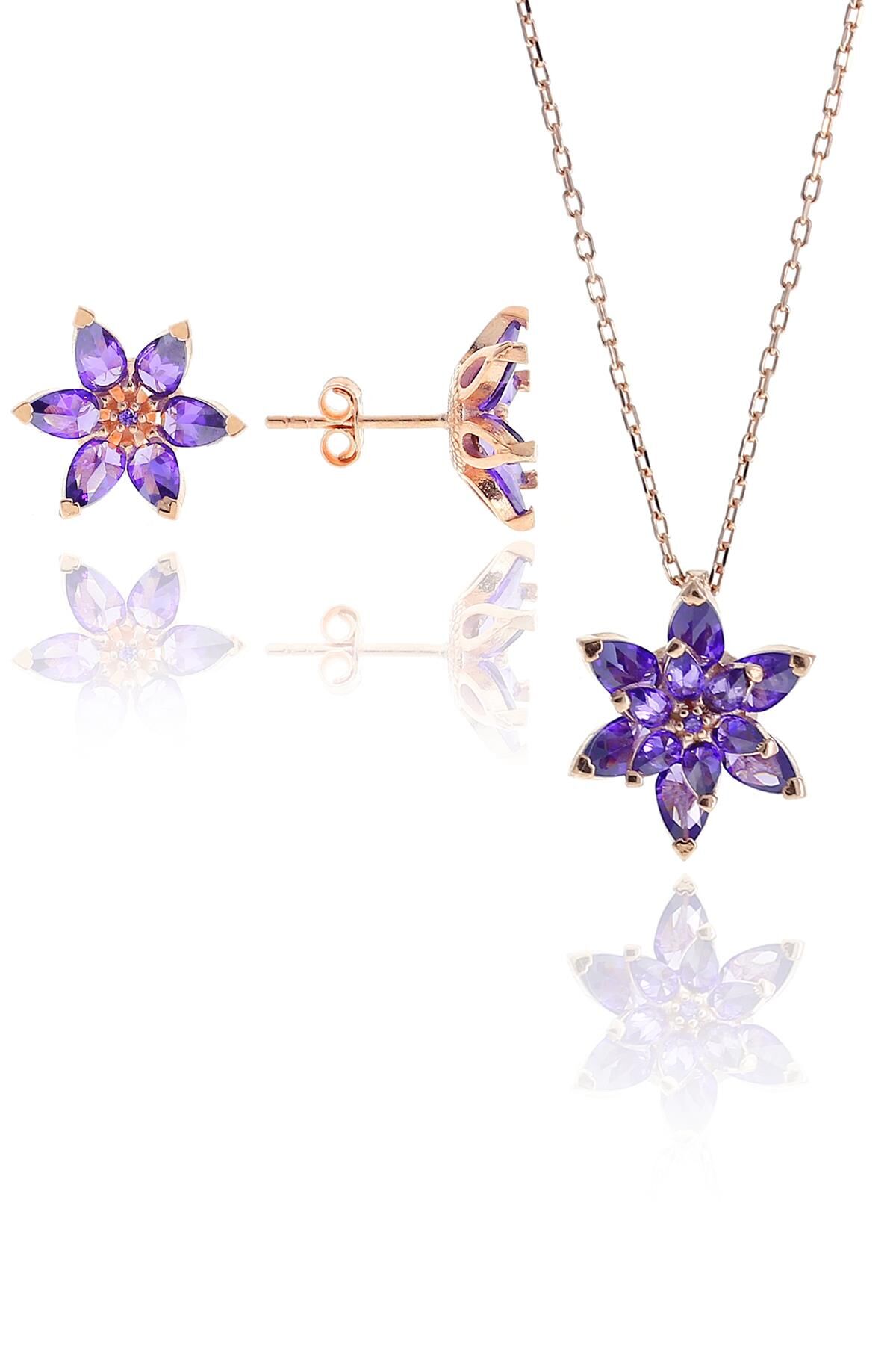 Lotus Çiçeği Tasarım Rose Gümüş Set 2106