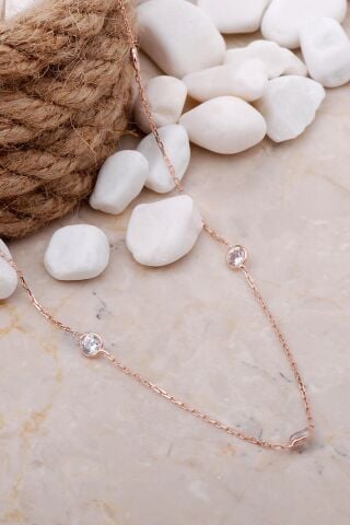 Sıra Taşlı Rose Gümüş 45 Cm Kolye 7405