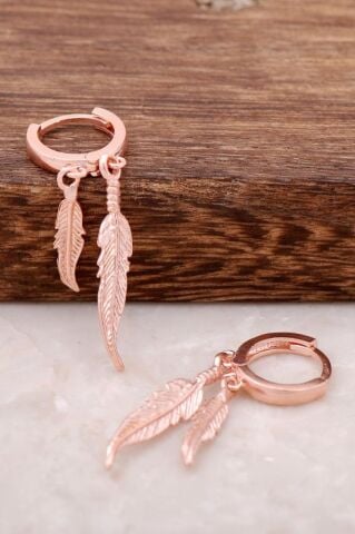 Yaprak Tasarım Rose Gümüş Küpe 4179