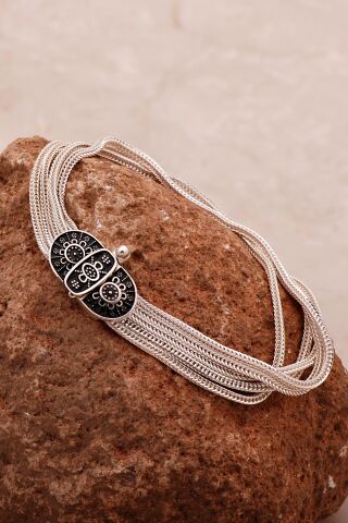 Anadolu Motifli Hasır Elişi Tasarım Gümüş Bileklik 4316