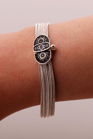 Anadolu Motifli Hasır Elişi Tasarım Gümüş Bileklik 4316