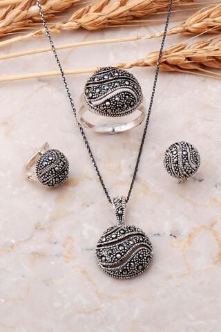 Markazit Taşlı Tasarım Gümüş Set 2506