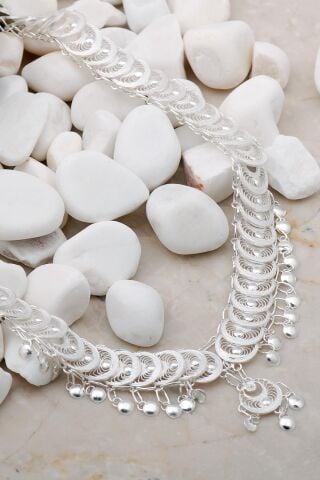 Telkari Elişi Pullu Tasarım Gümüş Kolye 7406