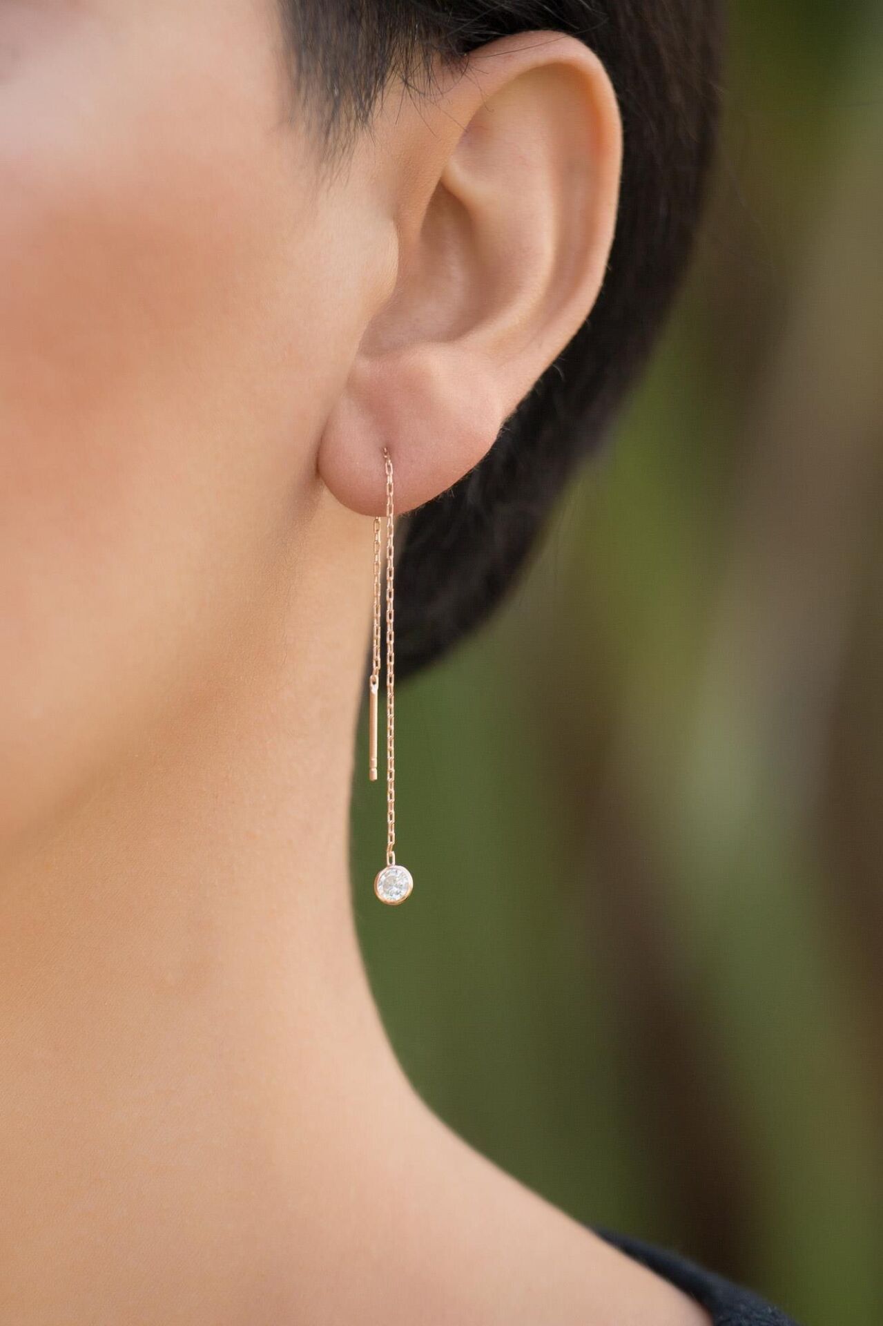 Zirkon Taşlı Rose Gümüş Zincir Küpe 4180