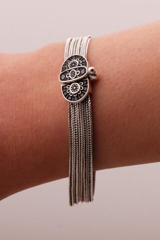 Mardin Güneşi Hasır Elişi Oksitli Tasarım 925 Ayar Gümüş Bileklik 4317