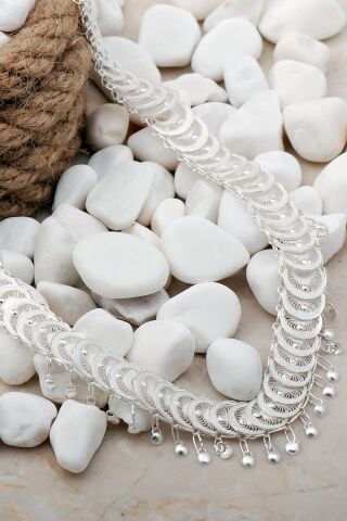 Telkari Elişi Pullu Tasarım Gümüş Kolye 7407