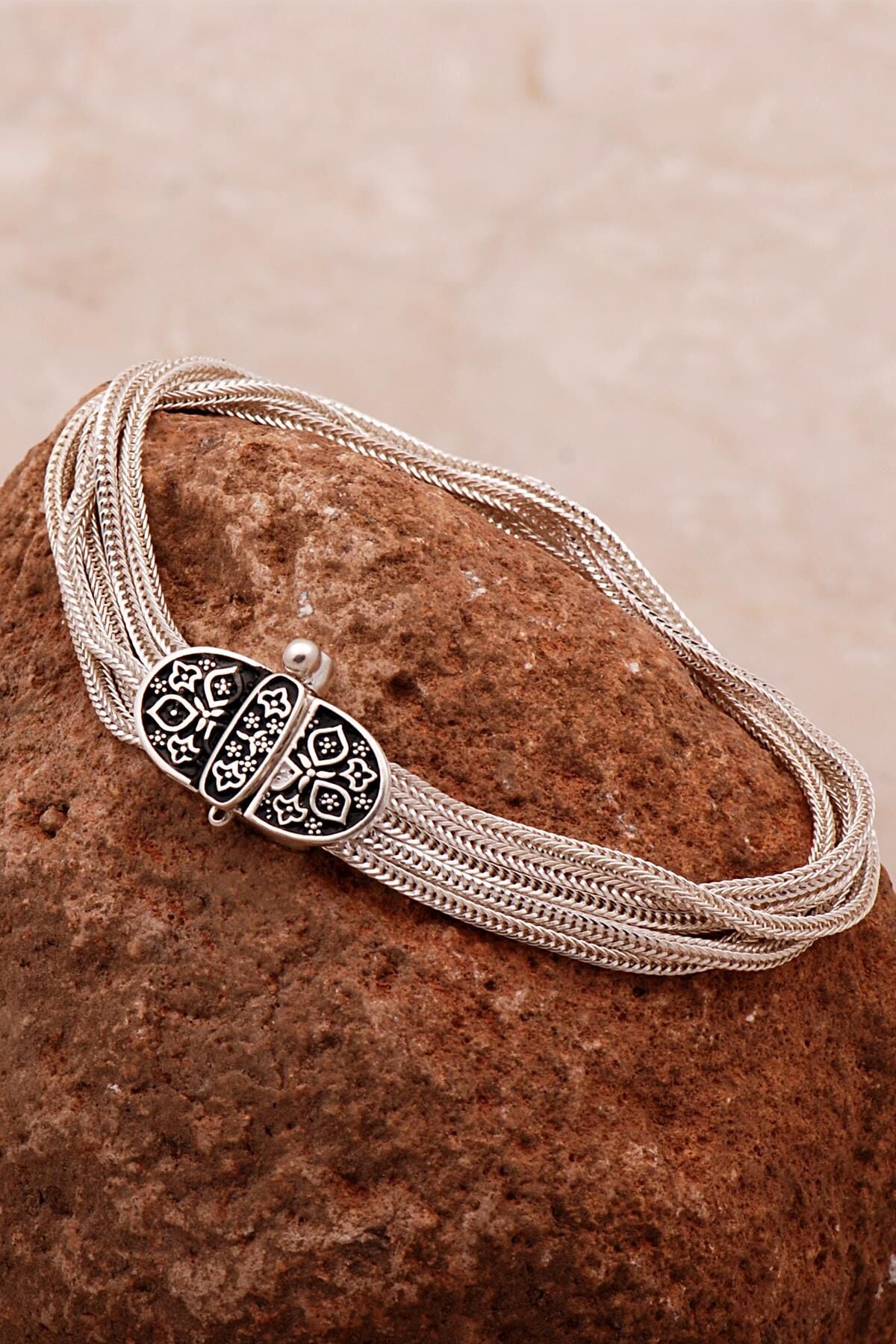 Anadolu Motifli Hasır Elişi Tasarım Gümüş Bileklik 4318