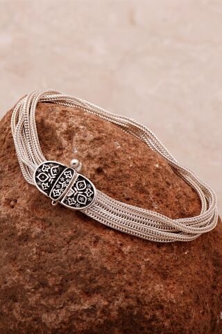 Anadolu Motifli Hasır Elişi Tasarım Gümüş Bileklik 4318