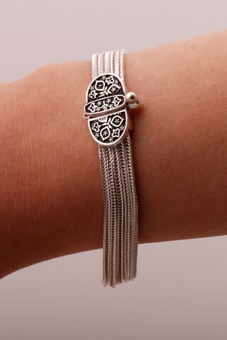 Anadolu Motifli Hasır Elişi Tasarım Gümüş Bileklik 4318