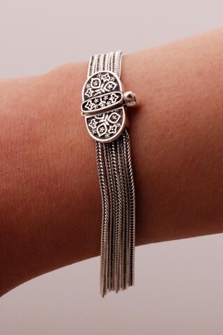 Anadolu Motifli Hasır Elişi Oksitli Tasarım Gümüş Bileklik 4319