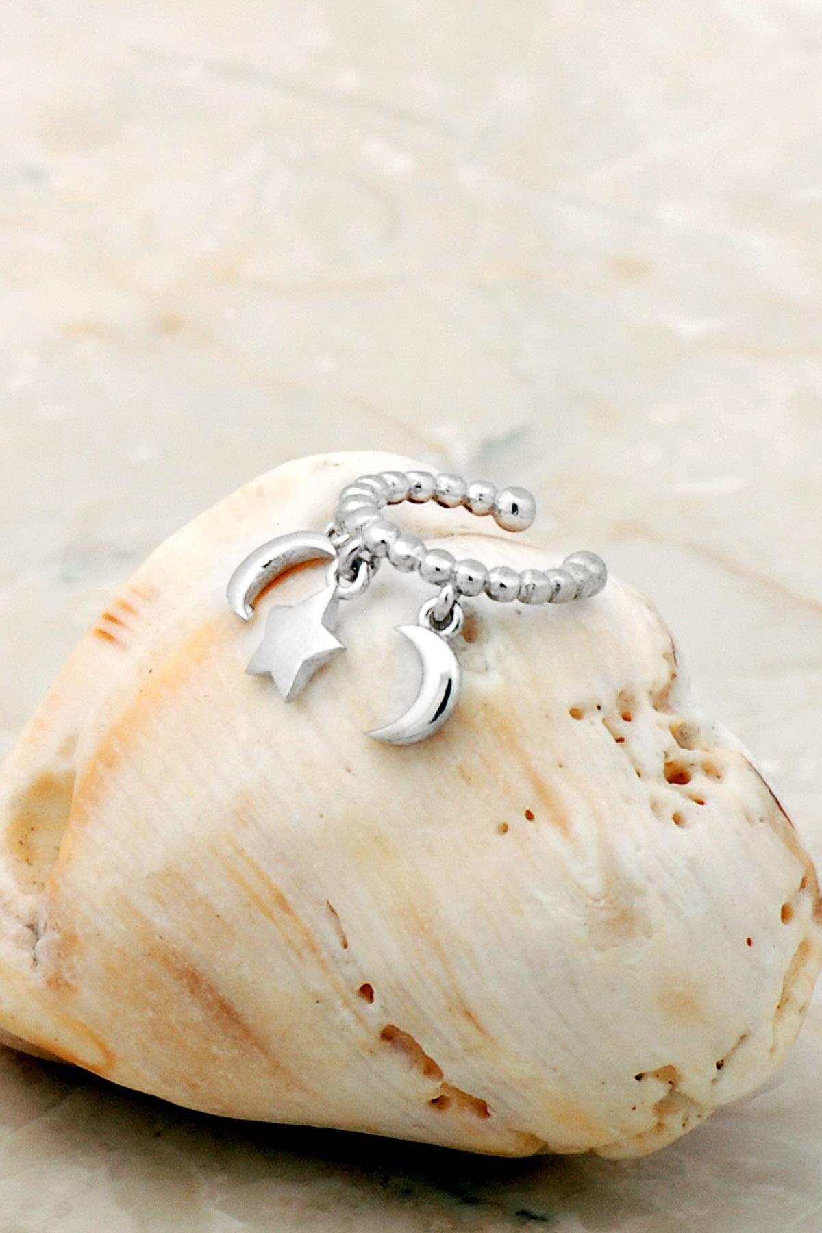 Ay Yıldız Rodyumlu Gümüş Kıkırdak Küpe 5356