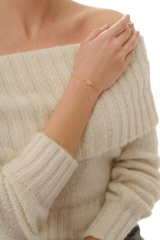 Doğal Pembe Kuvars Taşlı Damla Mini Altın Yaldızlı Gümüş Bileklik 4136