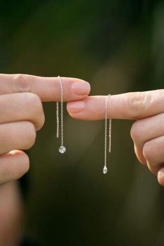 Zirkon Taşlı Rodyumlu Gümüş Zincir Küpe 4183