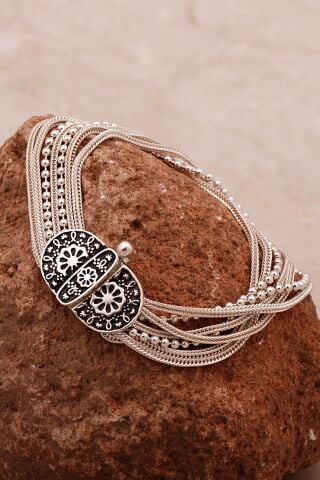 Anadolu Motifli Hasır Elişi Tasarım Gümüş Bileklik 4320