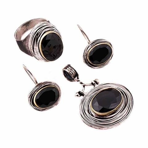 Sarma Oniks Taşlı Gümüş Set 862