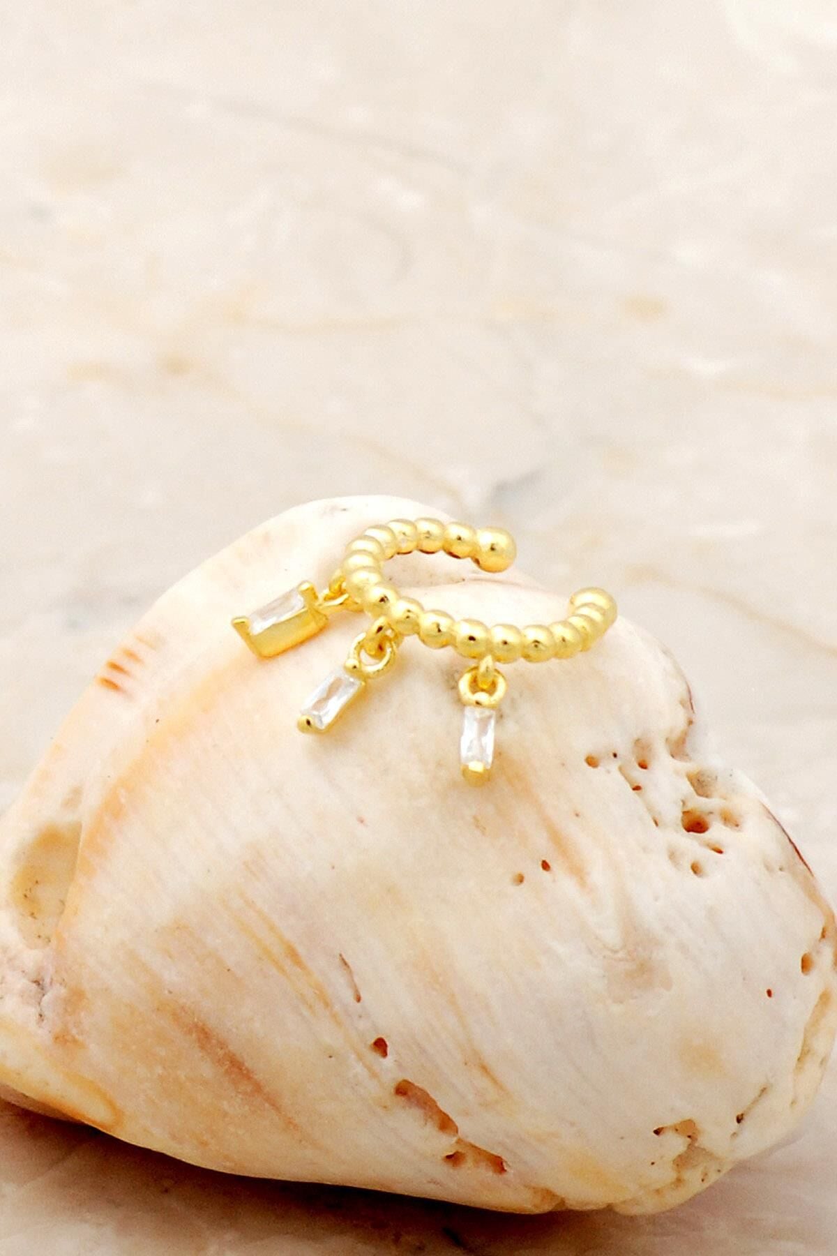 Üçlü Baget Altın Yaldızlı Gümüş Kıkırdak Küpe 5357