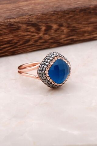 Akua Marin Taşlı Rose Gümüş Tasarım Yüzük 2688