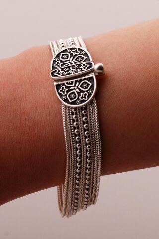 Anadolu Motifli Hasır Elişi Tasarım Gümüş Bileklik 4321