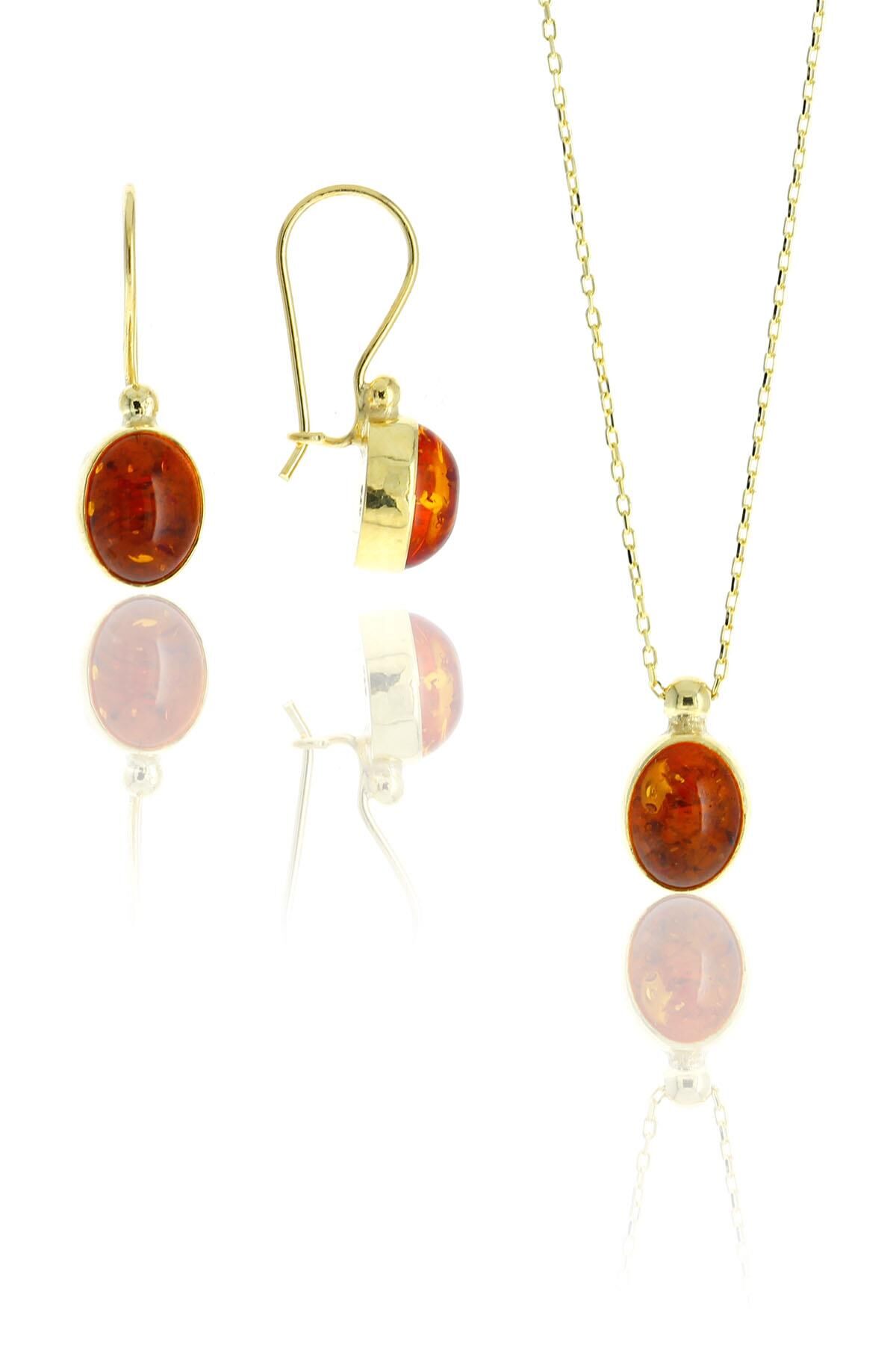 Kehribar Altın Yaldızlı Gümüş Tasarım Set 2112