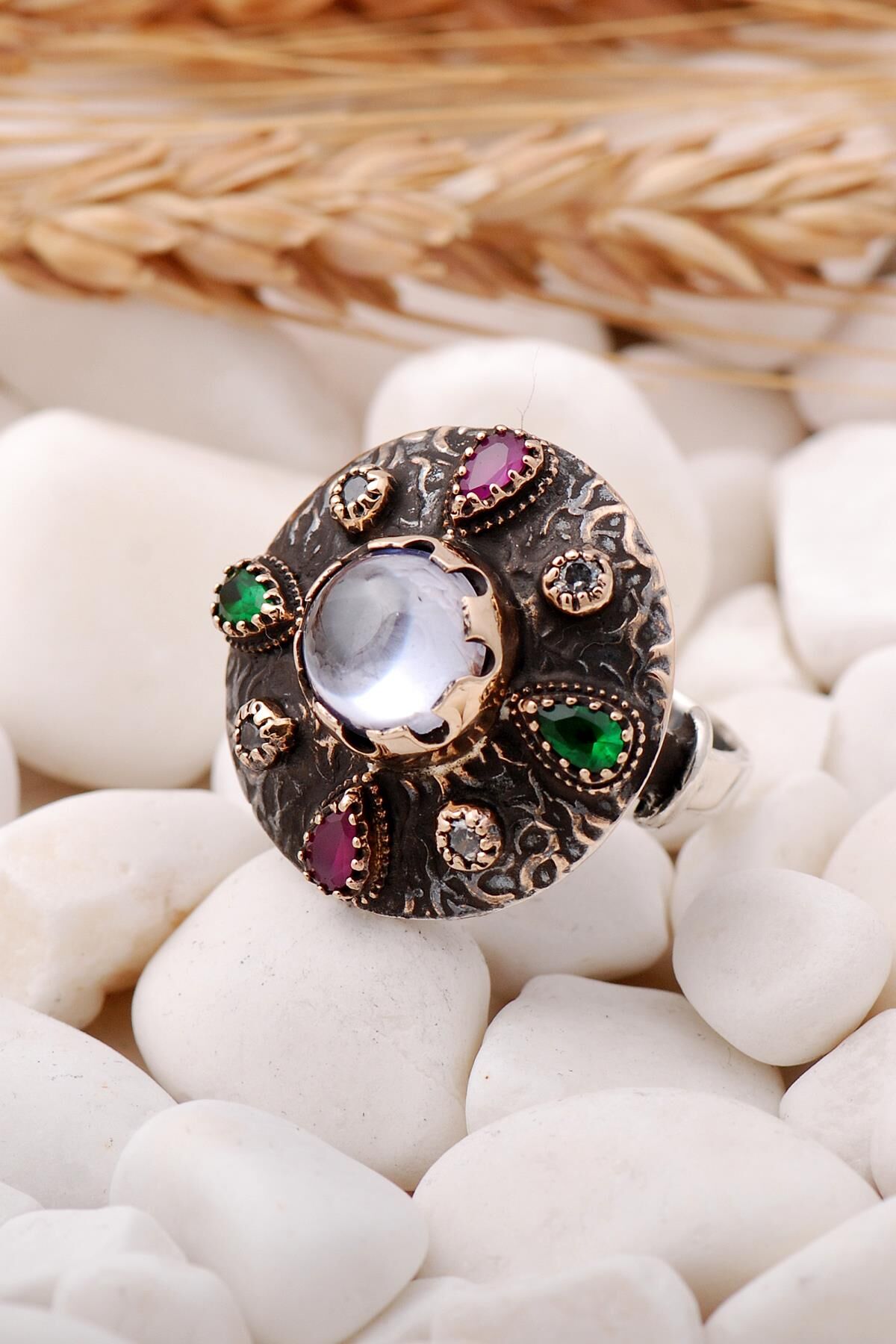 Kuvars Taşlı Tasarım Elişi Gümüş Yüzük 149