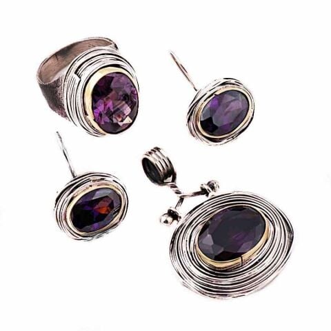 Sarma Ametist Taşlı Gümüş Set 863