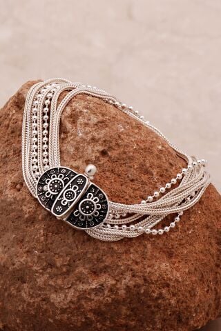 Mardin Güneşi Hasır Elişi Tasarım 925 Ayar Gümüş Bileklik 4322