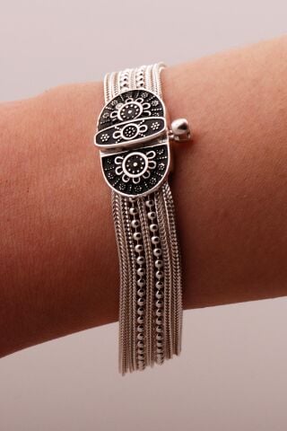 Mardin Güneşi Hasır Elişi Tasarım 925 Ayar Gümüş Bileklik 4322