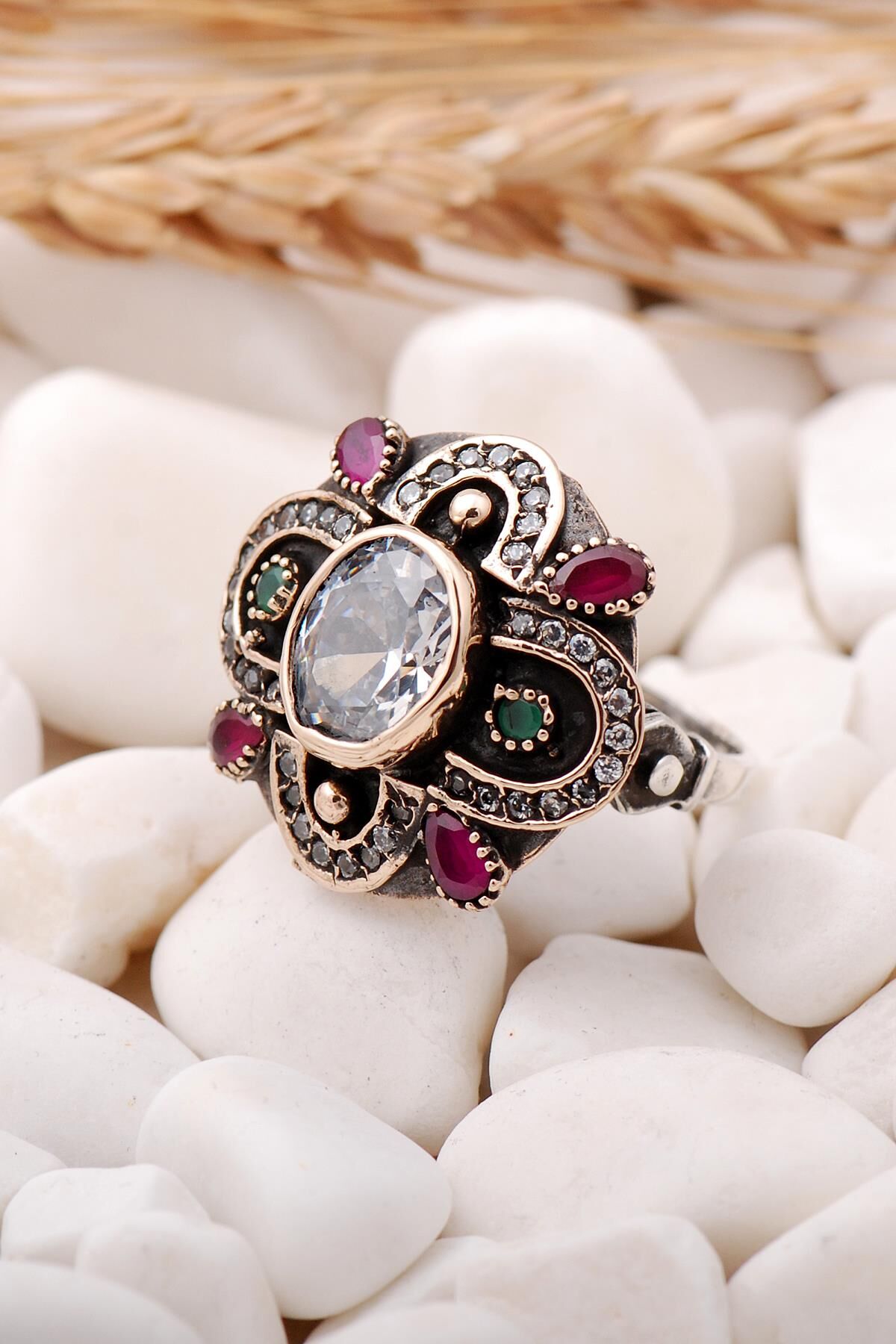 Kuvars Taşlı Tasarım Elişi Gümüş Yüzük 150