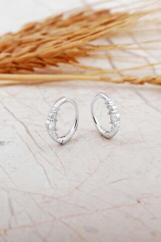 Taşlı Rodyumlu Mini Gümüş Halka Küpe 7317