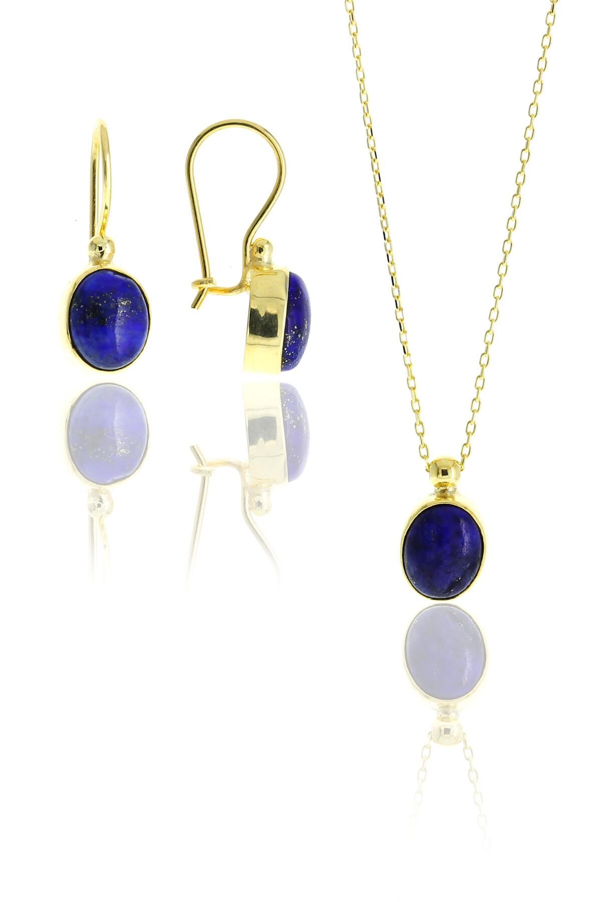 Lapis Lazuli Altın Yaldızlı Tasarım Gümüş Set 2114