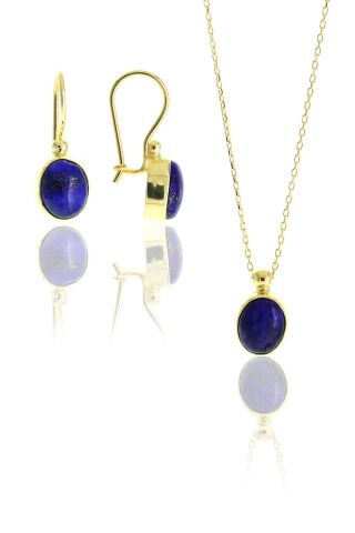 Lapis Lazuli Altın Yaldızlı Tasarım Gümüş Set 2114