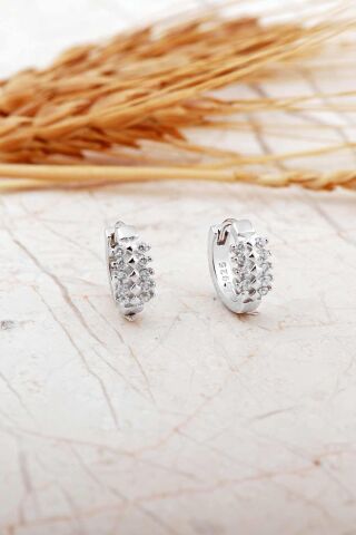 Taşlı Rodyumlu 9 Mm Mini Gümüş Halka Küpe 7318