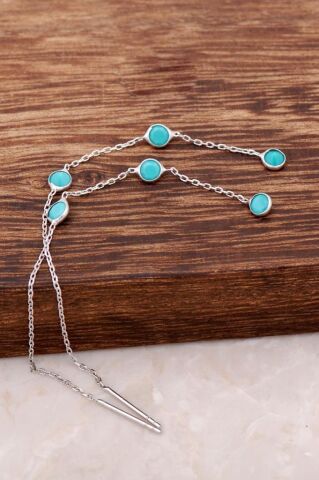 Turkuaz Taşlı Rodyumlu Gümüş Küpe 4187