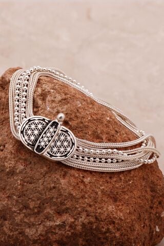 Yaşam Çiçeği Hasır Elişi Tasarım Gümüş Bileklik 4323