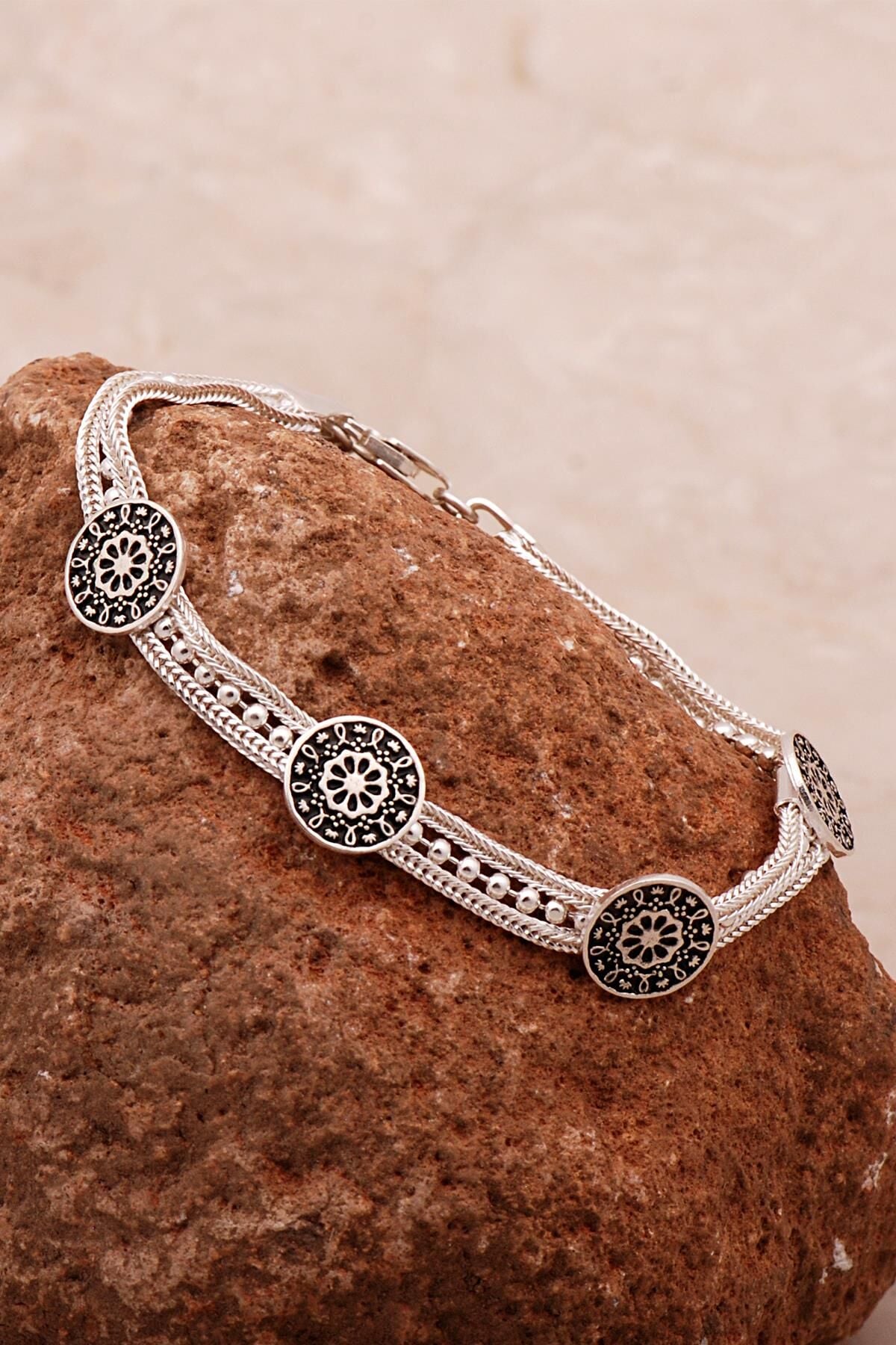 Anadolu Motifli Hasır Elişi Tasarım Gümüş Bileklik 4324