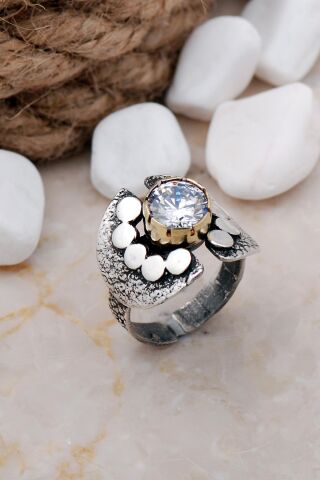 Kuvars Taşlı Çekiç Dövme Elişi Gümüş Yüzük 3256