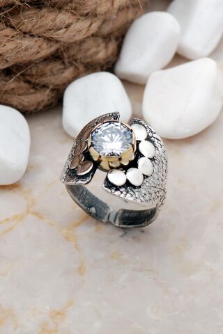 Kuvars Taşlı Çekiç Dövme Elişi Gümüş Yüzük 3256