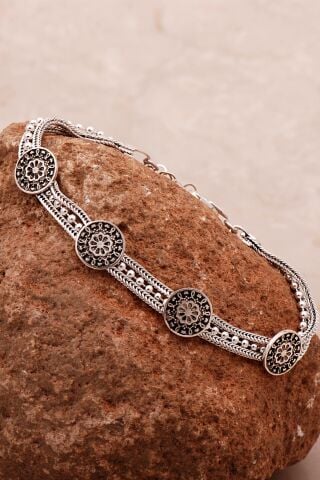 Anadolu Motifli Hasır Elişi Oksitli Tasarım Gümüş Bileklik 4325