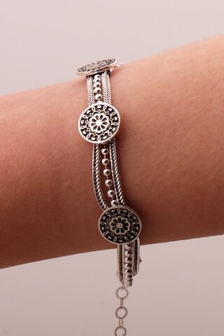 Anadolu Motifli Hasır Elişi Oksitli Tasarım Gümüş Bileklik 4325
