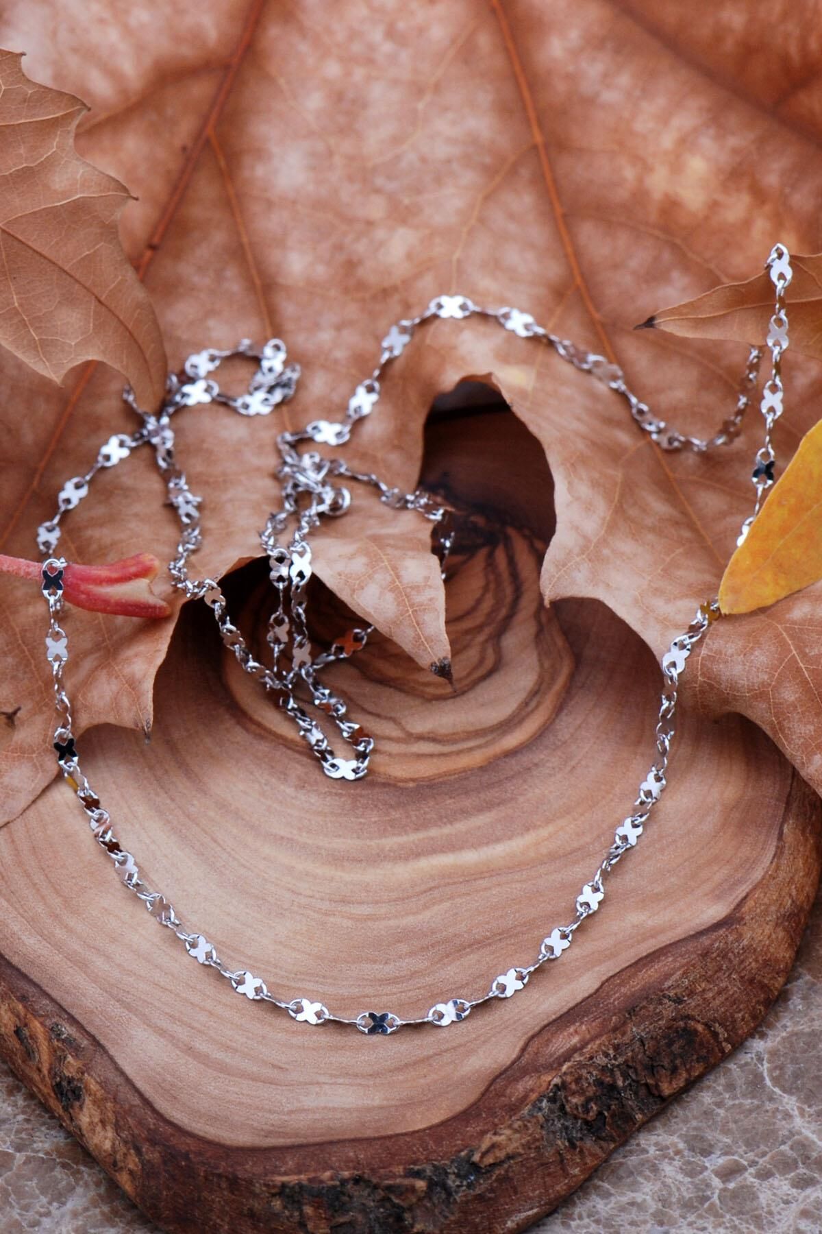 Pullu Zincir 60 Cm Altın Yaldızlı Gümüş Kolye 6745