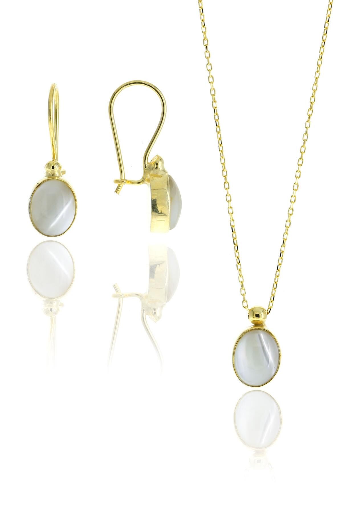 Sedef Altın Yaldızlı Gümüş Tasarım Set 2116