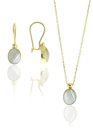 Sedef Altın Yaldızlı Gümüş Tasarım Set 2116