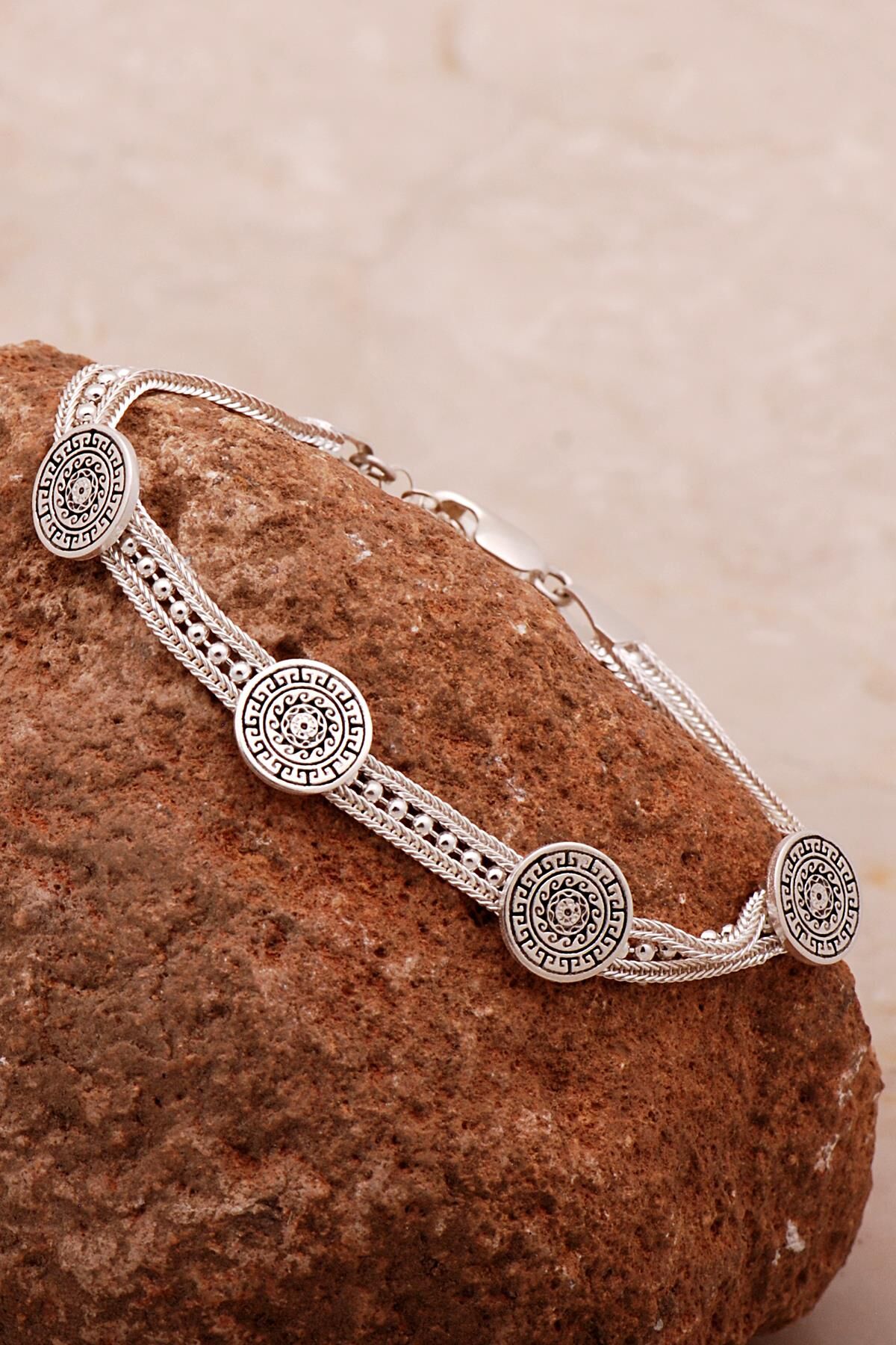 Anadolu Motifli Hasır Elişi Tasarım Gümüş Bileklik 4326