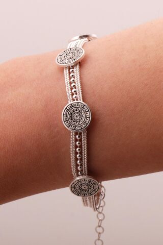 Anadolu Motifli Hasır Elişi Tasarım Gümüş Bileklik 4326