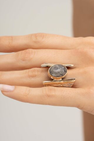 Rutil Kuvars Taşlı Elişi Gümüş Yüzük 3258