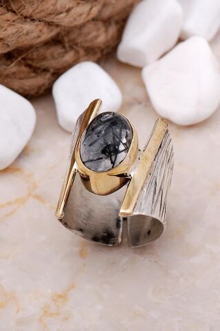 Rutil Kuvars Taşlı Elişi Gümüş Yüzük 3258